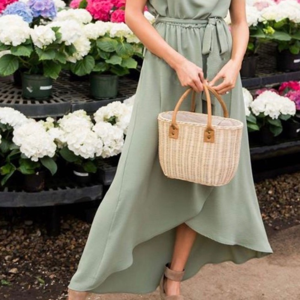 Sage High Low Faux Wrap Dress